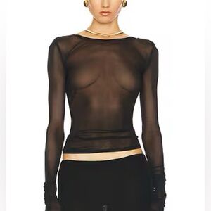 Helsa Mesh Long Sleeve Top in Black